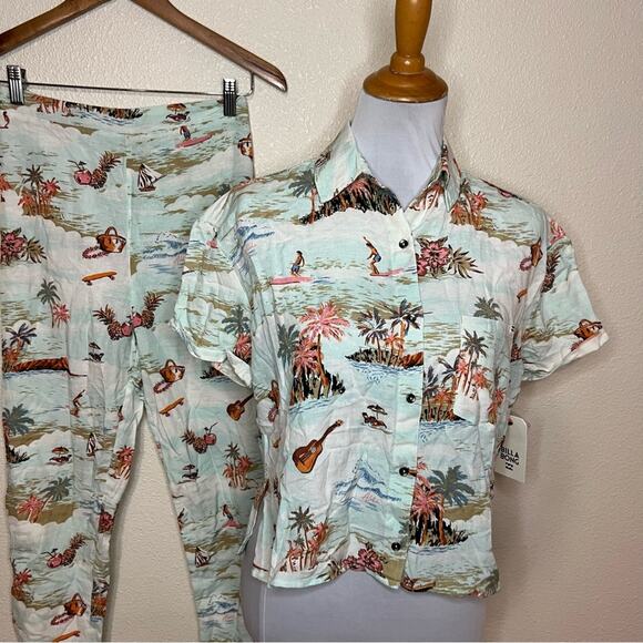 Billabong Hana Koa Beach surfer short sleeve button shirt & pants set NEW SMALL - Picture 3 of 12